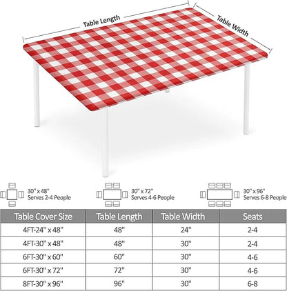 Rectangle Table Cloth Cover Waterproof Elastic Fitted Polyester Fitted Tablecloths for 4 Foot Tables for Indoor,Picnic, Camping, Outdoor （48" x 30"，Red Grid）