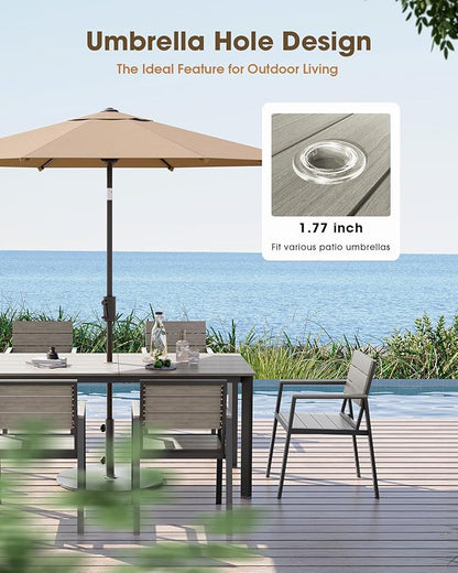 Outdoor Patio Dining set for 4，Aluminum & HDPS 5 Piece Patio Table and Chairs Set with Umbrella Hole, Modren Rectangular Patio Furniture Set with All-weather Table and 4 chairs (Classic Gray)
