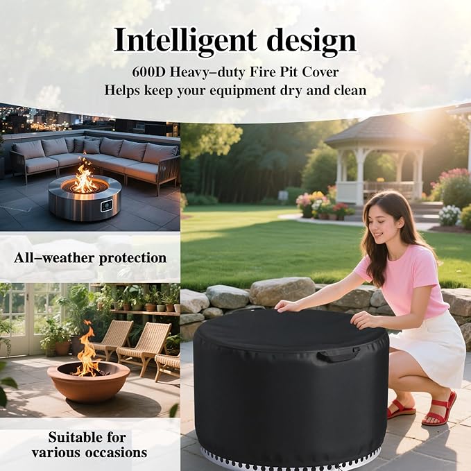 Chinchilla Round Fire Pit Cover for Solo Stove Bonfire 22 inch - Waterproof 600D Oxford Fabric Cover, Tear Resistant & All-Weather Protection for Smokeless, Gas, Table, or Bowl Fire Pits