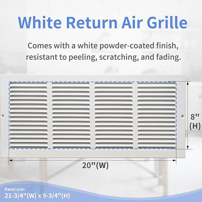 20"W x 8"H [Duct Opening Size] Steel Return Air Grille, Air Return Vent Cover for Ceiling and Sidewall - HVAC Air Vent Covers - [Outer Dimensions: 21.75"W x 9.75"H]