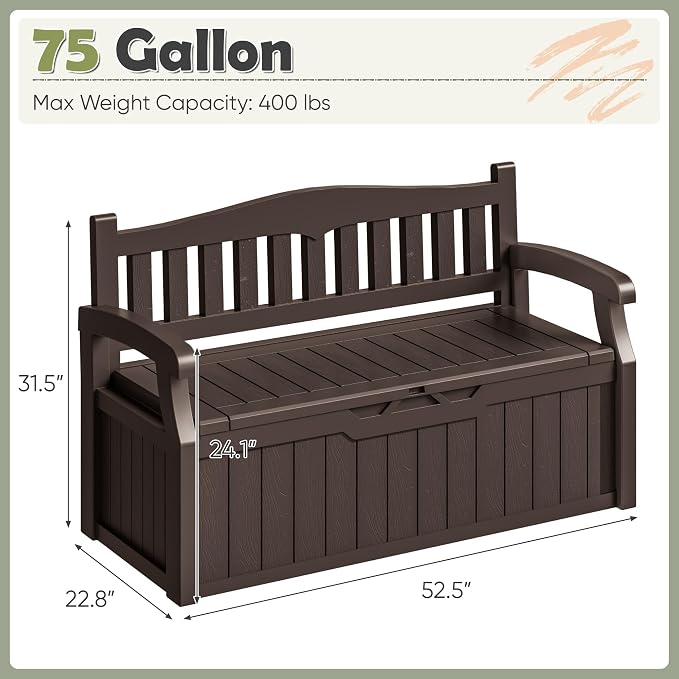 Homall 75 Gallon Outdoor Storage Benches Lockable Deck Box Waterproof | UV - Image 3