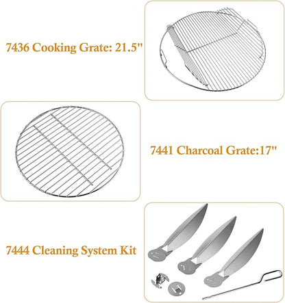 Grill Grates for Weber 22'' 22.5" Charcoal Grill, Cooking Grate Charcoal Grate for Weber 7436 7441 Kettle, Bar-B-Kettle, Master-Touch Grill, One-Touch Cleaning System Kit for We ber 7444