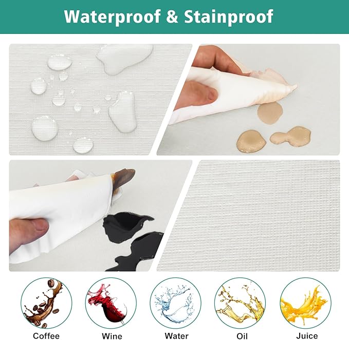 LUSHVIDA 6 Packs Vinyl Tablecloths with Flannel Backing for 4ft Rectangle Folding Table Cloths - Waterproof Plastic Picnic Table Covers with Elastic Corners, 30x48 inch, Ivory