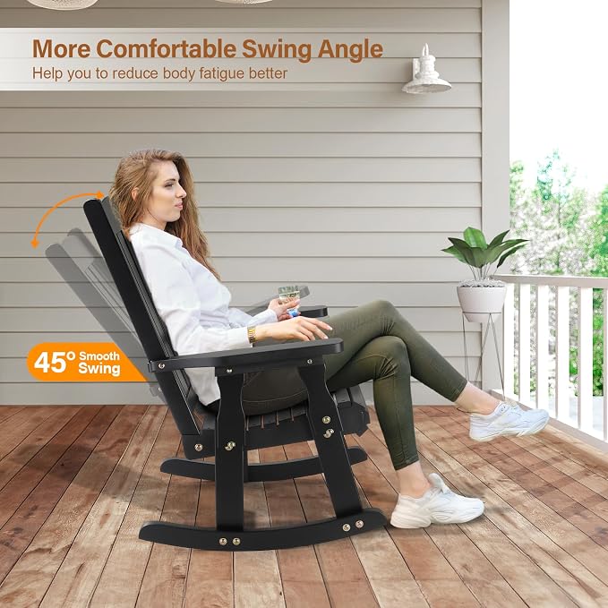 VINGLI Outdoor Rocking Chair, Heavy Duty 600 LBS Wooden Rocker, Weatherproof - Image 4