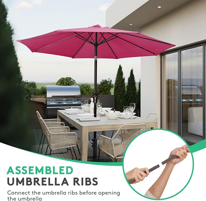 JEAREY 10 ft Outdoor Patio Umbrella w/Tilt and Crank, Rose Pink | 8 Sturdy Ribs - Image 4