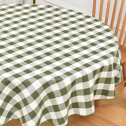 Gingham Round Tablecloth Table Cloth Heavy Duty Cotton Checkered Table Cloth Round Cover for Dining Room(R-Green, 53 inch Diameter)