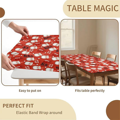 Rectangle Table Cloth Cover Waterproof Elastic Fitted Polyester Fitted Tablecloths for 6 Foot Tables for Indoor,Picnic, Camping, Outdoor （72" x 30"，Christmas Tablecloth）