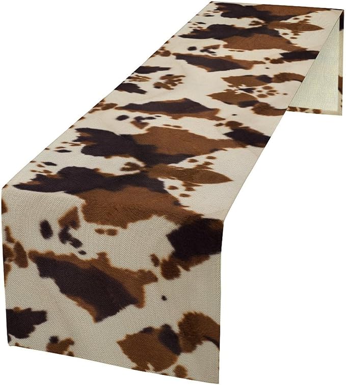 Cowhide Print Table Runner, Western Farm Animal Fur Wildlife Rustic Table Runner for Kitchen Farmhouse Dining Home Banquet Party 13x120in