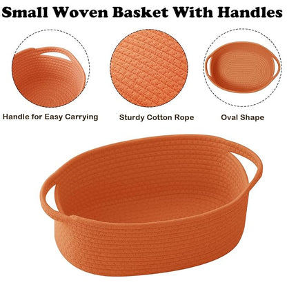 Gift Basket with Gift Bag and Ribbons,Small Rope Woven Shelf Storage,Baskets for Gifts Empty,Birthday,Baby Shower,Decorative Organizer Box with Handles(Orange)