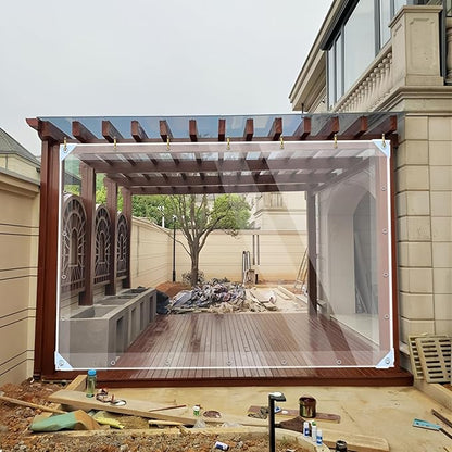 Clear Tarps Heavy Duty PVC, Transparent Tarp Durable Waterproof Dustproof Windproof, Tarpaulin with Grommets & Ropes for Greenhouse, Patio, Garden, Pavilion, Chicken, Porch, Outdoor（5' x 7'）