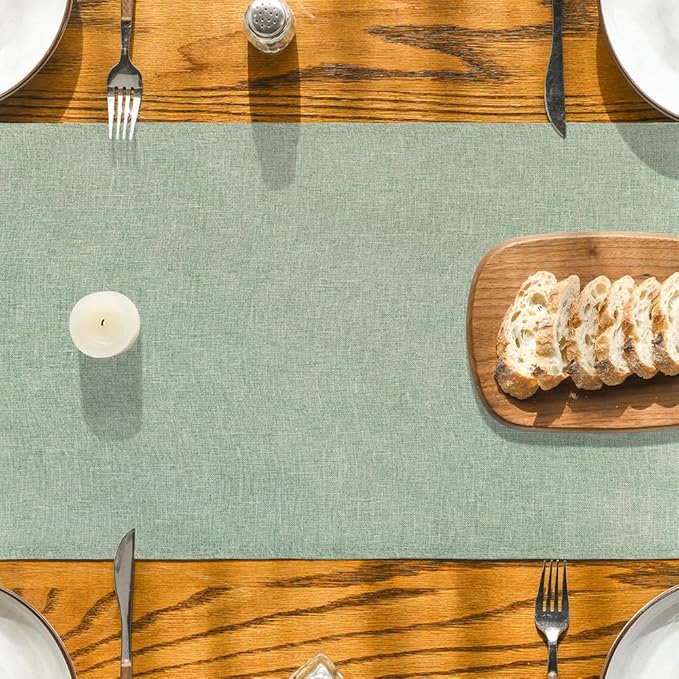 Artoid Mode Sage Green Table Runner, Seasonal Spring Summer Washable Kitchen Dining Table Decoration for Home Party Decor 13x120 Inch