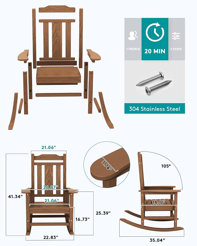 SERWALL Oversized Outdoor Rocking Chair, Patio HDPE Rocking Chair, All Weather - Image 3
