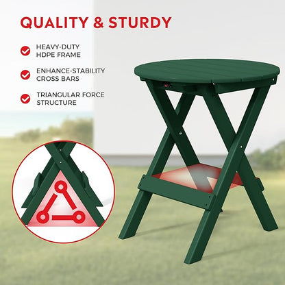 Costaelm Paradise HDPE Outdoor 24.5 Inch Round Portable Folding Patio Dining Table, Dark Green