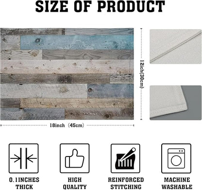 Giwawa Rustic Wood Grain Placemats Set of 4, Vintage Barn Wooden Linen Table Mat, Farmhouse Country Style Lodge Heat Resistant Washable Place Mats for Dining Kitchen Party Holiday Decor 12x18Inch