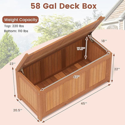 Tangkula 58 Gallon Wood Outdoor Storage Box, 3-in-1 Patio Storage Bench with Flip Top for Cushions, Pool Supplies, Gardening Tools, Outdoor Deck Box for Garden, Backyard, Poolside