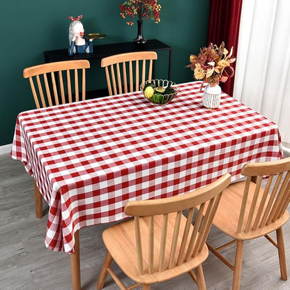 Gingham Tablecloth Rectangle Table Cloth Heavy Duty Cotton Checkered Table Cover for Spring Picnic Kitchen Dining(C-Red, 52x120 inch)
