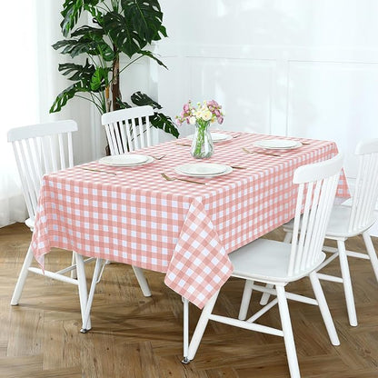 Romanstile Square Vinyl Tablecloth, 100% Waterproof Checkered Plastic Table Cloth, Heavy Duty Buffalo Gingham Table Cover for Dining, Camping, Picnic, Outdoor - 54 x 54 Inch, Light Pink