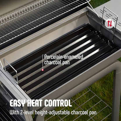 BBQ Charcoal Grill with Offset Smoker Grill and Side Table, 30-In Heavy-Duty Outdoor BBQ Grill with 832 Sq. In. Cooking Space for Outdoor Barbecue in Backyard, Patio and Parties, Black