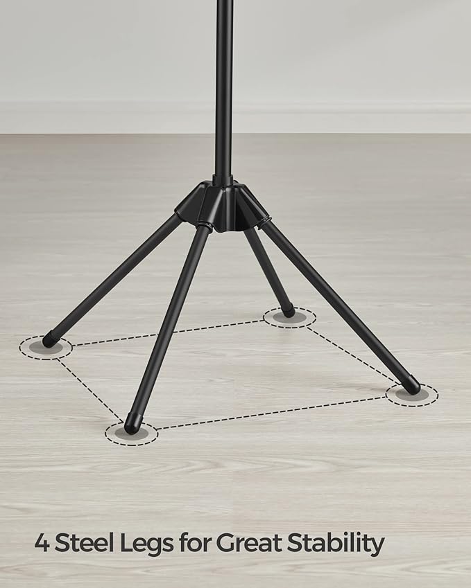 SONGMICS Clothes Drying Rack, 59-Inch Folding Laundry Drying Rack with 3 Rotatable Arms for Hangers, 4 Legs, Stainless Steel, for 27 Pieces of Clothes, Black ULLR510B01