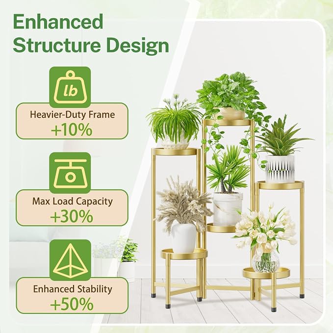 iDavosic.ly Plant Stand Indoor Outdoor, 6 Tier Metal Corner Shelf, Folding - Image 5