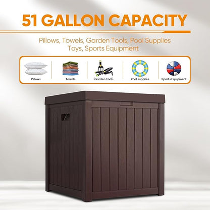 ZYJOYY 51 Gallon Resin Deck Box, Outdoor Storage Box Waterproof for Patio, Garden, Pool, and Deck, Storage Solution for Cushions, Tools, Delivery Packages, Brown