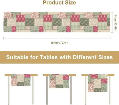 Patchwork Flowers Table Runner, Boho Plaid Floral Retro Romantic Rose Plants Table Runner for Dining Coffee Party Holiday Farmhouse 13x36in