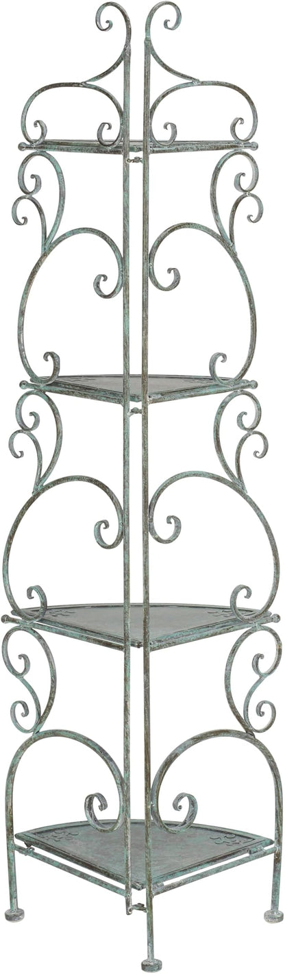 SAFAVIEH Outdoor Collection Turuca Antique Dark Green Wrought Iron 4-Tier - Image 5