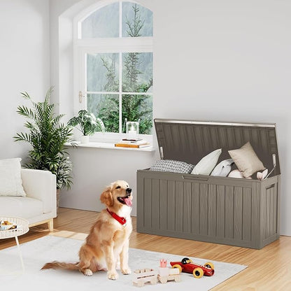 80 Gallon Waterproof Deck Storage - Compact Patio Storage Box & Pool Deck Box, All-Weather Resin Chest with Lock for Cushions & Tools, UV-Resistant, Slate Grey