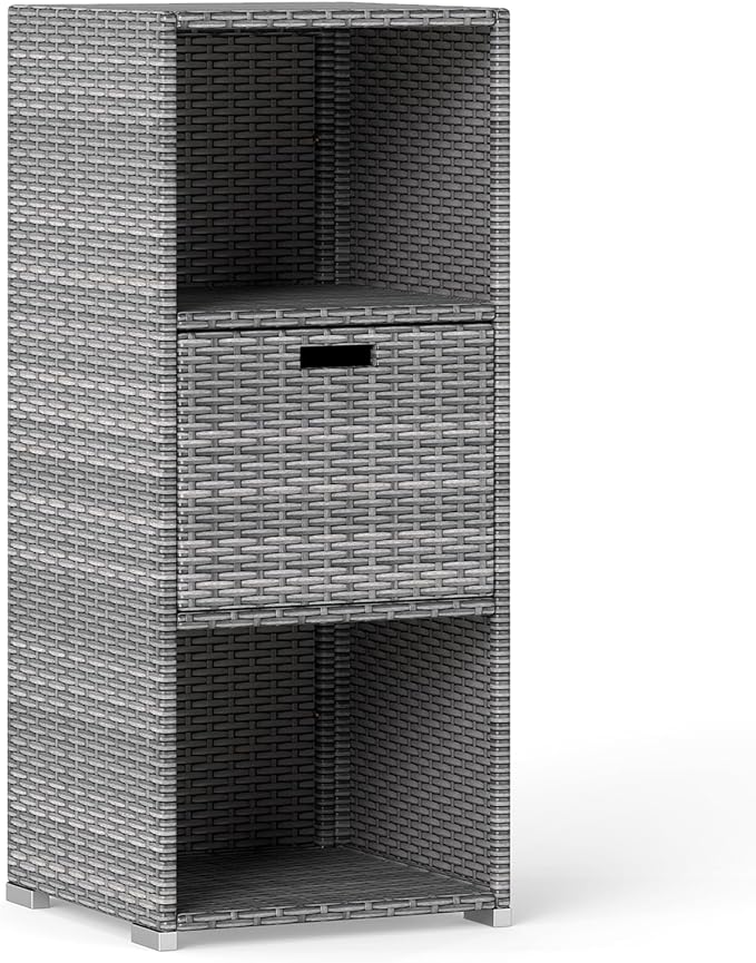 Tangkula Rattan Outdoor Storage Cabinet, Patiojoy Outdoor Wicker Cabinet - Image 9