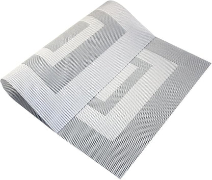 PIGCHCY Placemats - Heat Resistant, Washable Woven Table Mats - Durable Vinyl - Set of 4 (Silver Black)