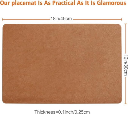 Vinyl Placemats Set of 4 Heat Resistant Easy Clean Non-Slip Place Mats for Dining Table. Faux Leather Waterproof Stain Resistant Wipeable Washable PU Table Mats(4, Light Brown)