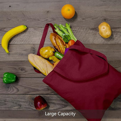 TOPDesign 12-Pack Economical 16"x15" Burgundy Cotton Tote Bags, Lightweight Medium Reusable Grocery Shopping Cloth Bags, Suitable for DIY, Advertising, Promotion, Gift, Activity