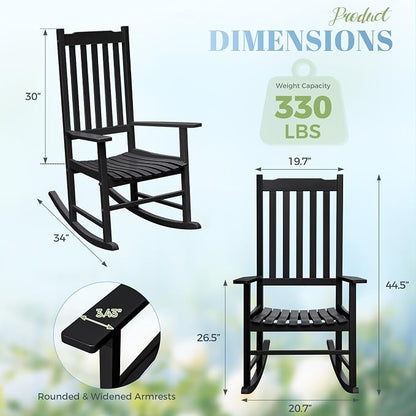 Flamaker Acacia Wood Outdoor Rocking Chairs Set of 2 | Black Rocking Chairs Set - Image 3