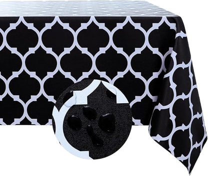 Romanstile Rectangle Plastic Tablecloth, 100% Waterproof Oil-Proof Checkered PVC Table Cloth, Heavy Duty Vinyl Table Cover for Dining, Camping, Picnic, Outdoor - 54 x 120 Inch, Moroco Black