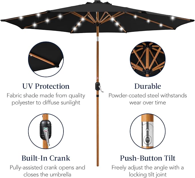 Best Choice Products 10ft Solar Market Patio Umbrella w/Woodgrain Pattern Pole - Image 6