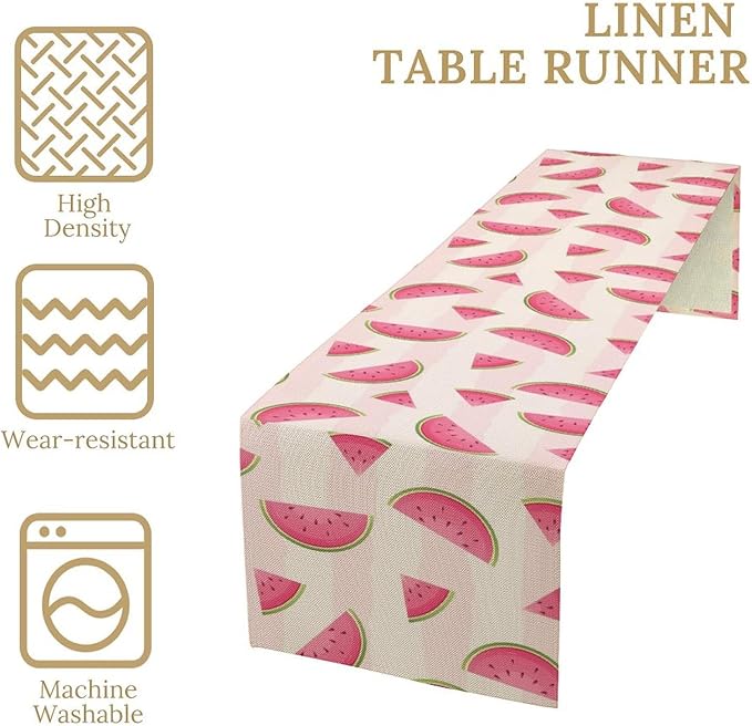 Fruits Table Runner, Tasty Summer Fruit Watermelon Stripes Fun Art Print Table Runner for Kitchen Dining Party Holiday Home 13x70in