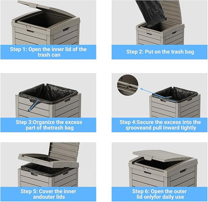 38 Gallon Outdoor Trash Can with Lid, Waterproof Resin Outdoor Trash Can Bottom with Pull-Out Liquid Drawer, Dual Lid Closure Garbage Can for Kitchen, Hideaway, Deck, Patio(Deep Grey)