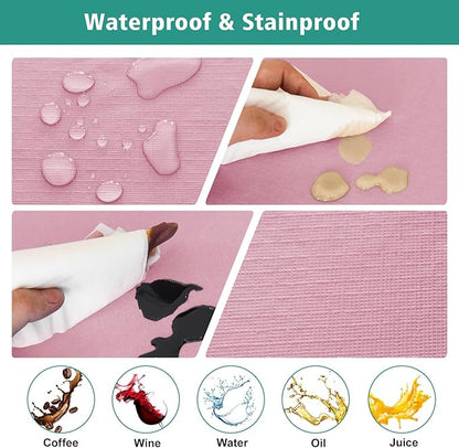 LUSHVIDA 2 Packs Vinyl Card Tablecloth with Flannel Backing 36x36 inch - Waterproof Plastic Picnic Table Cover for Square Folding Table Cloth with Elastic Corners, Pink