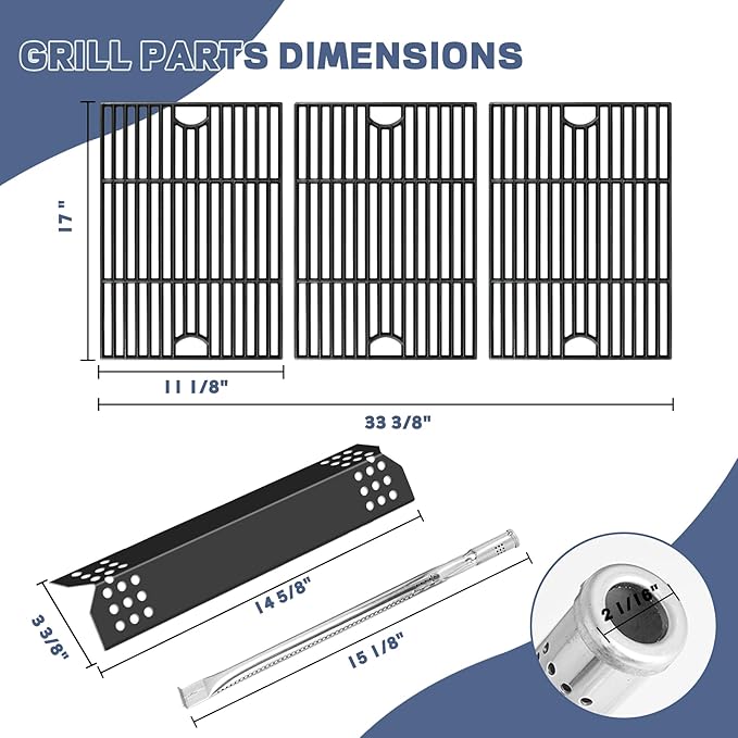 Cooking Grate,Heat Shield and Burner Kit for Nexgrill Replacement Parts 6 Burner 720-0896 720-0896B 720-0896C 720-0896E 720-0896X,for Nexgrill Deluxe & Evolution 6 Burner Gas Grills