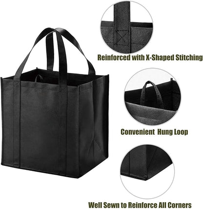 NERUB Set of 10 Reusable Grocery Bags Heavy Duty Shopping Bags Large Grocery Totes with Reinforced Bottom Super Sturdy Handles Washable, Blue