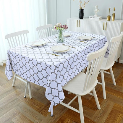 Romanstile Rectangle Plastic Tablecloth, 100% Waterproof Oil-Proof Checkered PVC Table Cloth, Heavy Duty Vinyl Table Cover for Dining, Camping, Picnic, Outdoor - 54 x 108 Inch, Moroco White