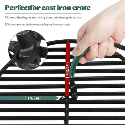 KAMaster Cast Iron Grill Grate Lifter Compatible with Big Green Egg,Primo Vision Louisiana Grills Kamado Grill Accessories Grate Lifters with Green Protective Cover for Moving Hot Grate