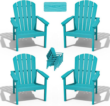 Stackable Adirondack Chairs Set of 4, Compact HDPE, Aruba | 26.3" Wide HDPE by nevilywood