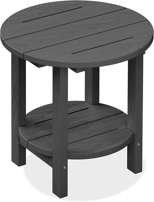 SERWALL Round Outdoor Side Table, HDPE Small Adirondack End Table,2-Tier Patio Side Table for Backyard Pool Porch Garden Lawn, Gray