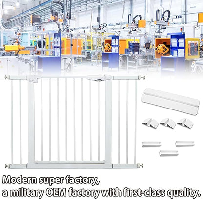 Metal Baby Gate Dog Gate 85.6''-105.2'' Auto Close Extra Wide Pet Gate for Stairs Doorways Pressure Mounted Walk Thru Child Gate with Door NO Need Tools NO Drilling with Wall Cups
