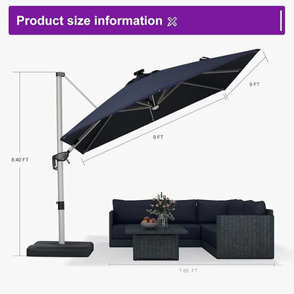 PURPLE LEAF Cantilever Patio Umbrella 9' X 9' Solar LED Light, Support to - Image 8