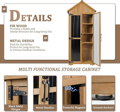 Outdoor Storage Cabinet Waterproof, Outdoor Storage Shed with Shelves, Wood & Metal Patio Backyard Garden Storage Cabinet Tool Organizer for Outside
