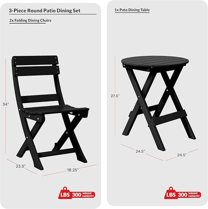Costaelm Paradise 3-Piece Outdoor HDPE Folding Patio Bistro Table and Chairs, Black