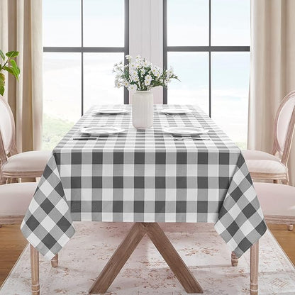 Softalker Gingham Checkered Tablecloth Rectangle - Outdoor Waterproof Buffalo Plaid Table Cloth, Stain Resistant Washable Table Cover for Picnic, Camping, Dining - Grey and White, 60 x 120 Inch