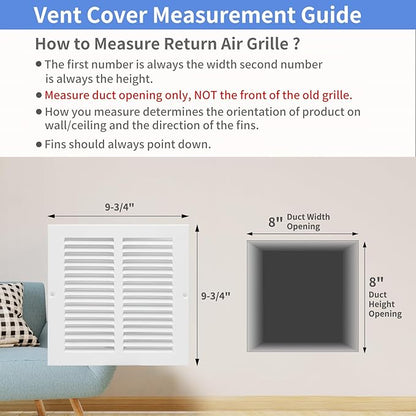 8"W x 8"H [Duct Opening Size] Steel Return Air Grille, Air Return Vent Cover for Ceiling and Sidewall - HVAC Air Vent Covers - [Outer Dimensions: 9.75"W x 9.75"H]